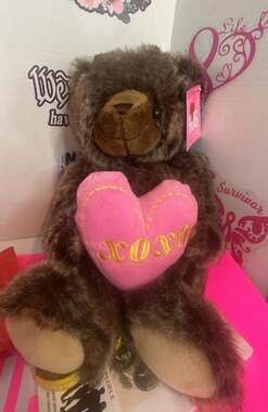 Hug Fun Hug Me Brown Teddy Bear Holding Pink XOXO Heart Plush
